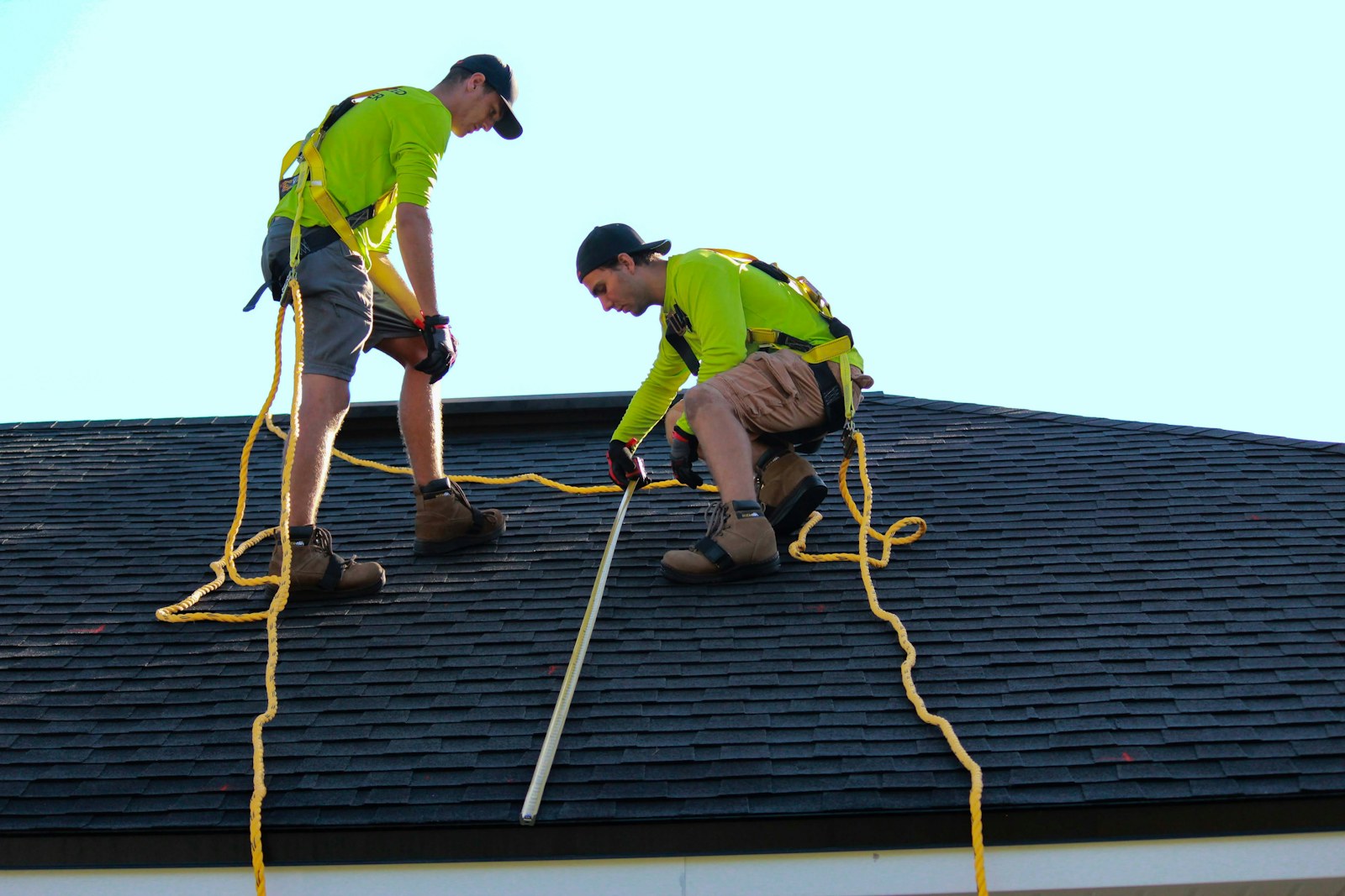 A residential roof in a full replacement project